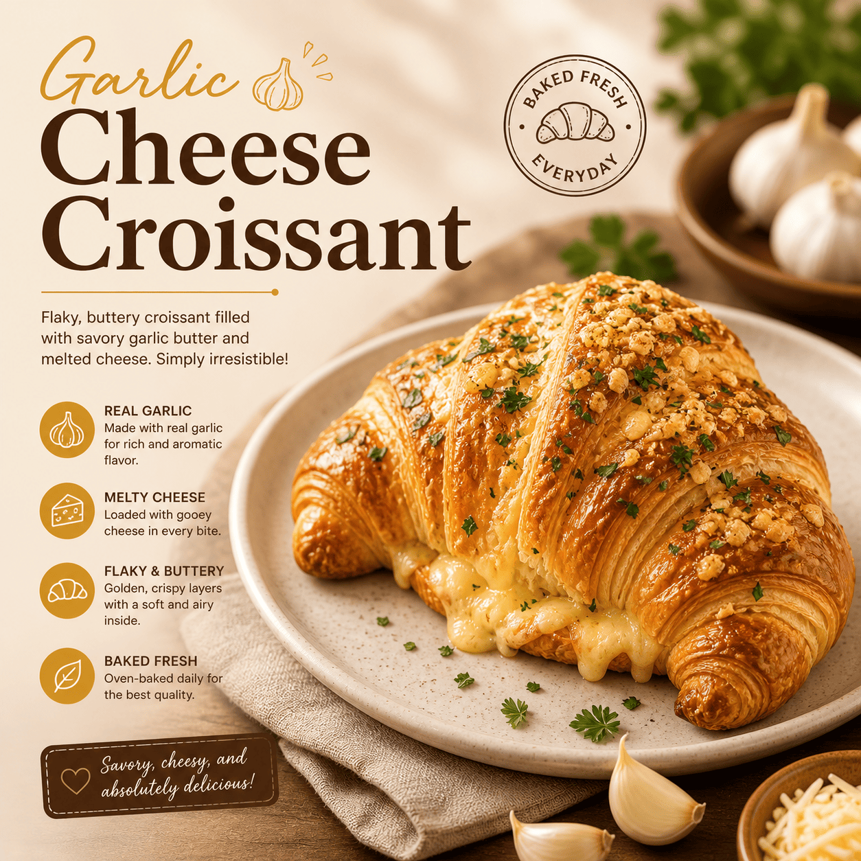 Garlic Cheese Croissant dari Thirty Three Brew dengan tampilan clean dan modern